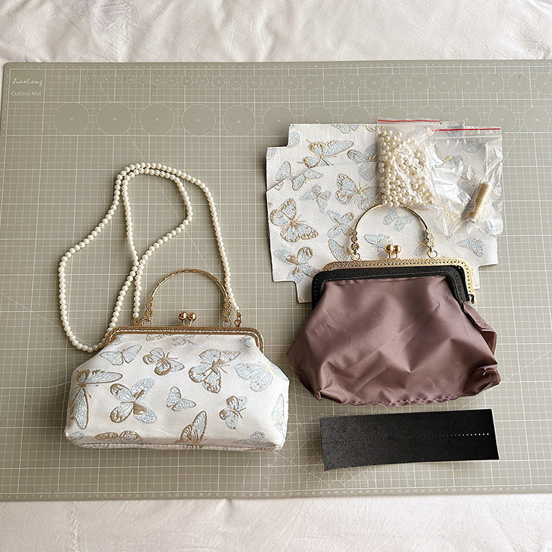 DIY Embroidered Crossbody Bag Kit for Beginners – Pre-Cut Sewing Craft Set with Video Tutorial, Handmade Floral Shoulder Bag DIY Kit