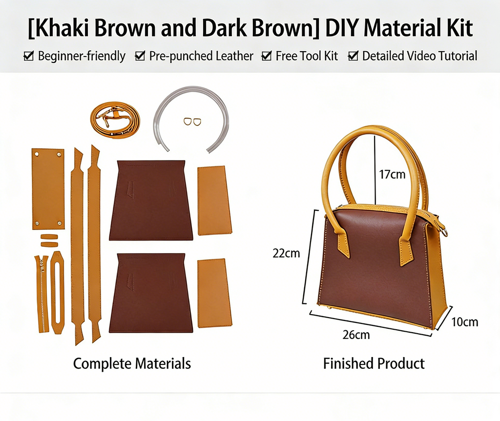 DIY Genuine Leather Crossbody Bag Kit – Handmade Cowhide Shoulder Bag Craft Set for Beginners with Video Tutorial (Daily Use, Multi Colors)