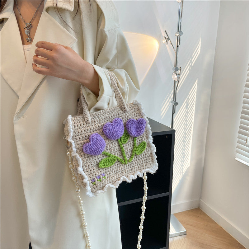 DIY Crochet Shoulder Bag Kit for Beginners – Handmade Purple Crossbody Tote Bag with Video Tutorial