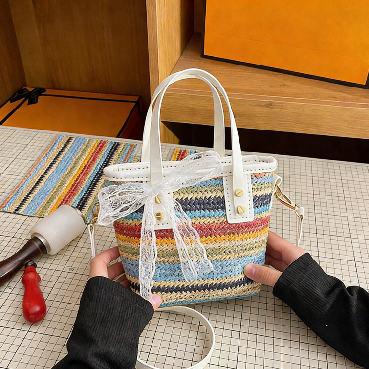 DIY Woven Straw & PU Leather Handbag Kit for Beginners – Handmade Crossbody Tote Bag Sewing Kit with Video Tutorial