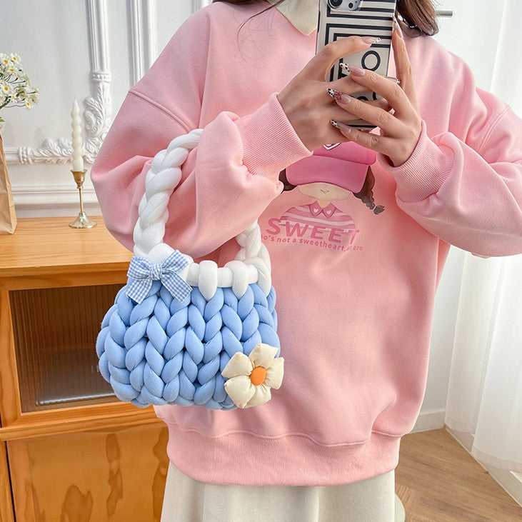 DIY Crochet Handbag Kit for Beginners – Handmade Tote Bag Craft Kit with Soft Yarn, Complete Materials & Video Tutorial