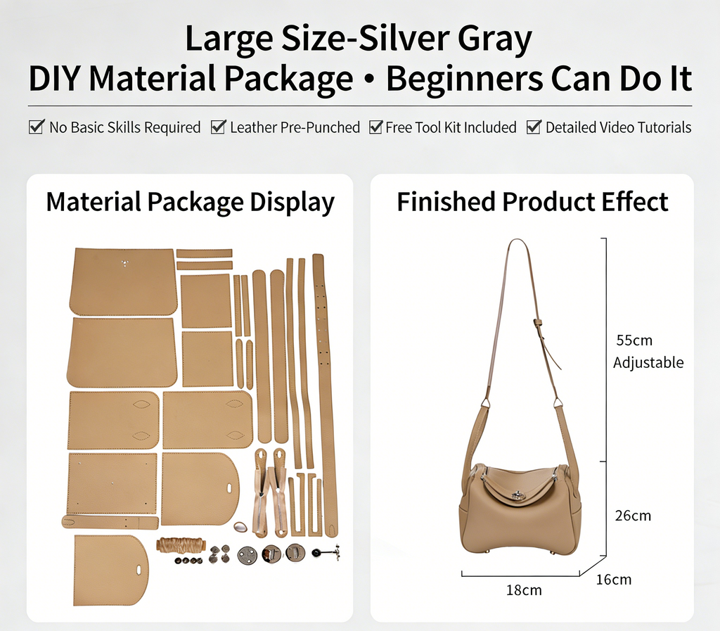 DIY Genuine Leather Shoulder Bag Kit – Handmade Cowhide Crossbody Bag Craft Set for Beginners (Small & Large Size, Video Tutorial Included)