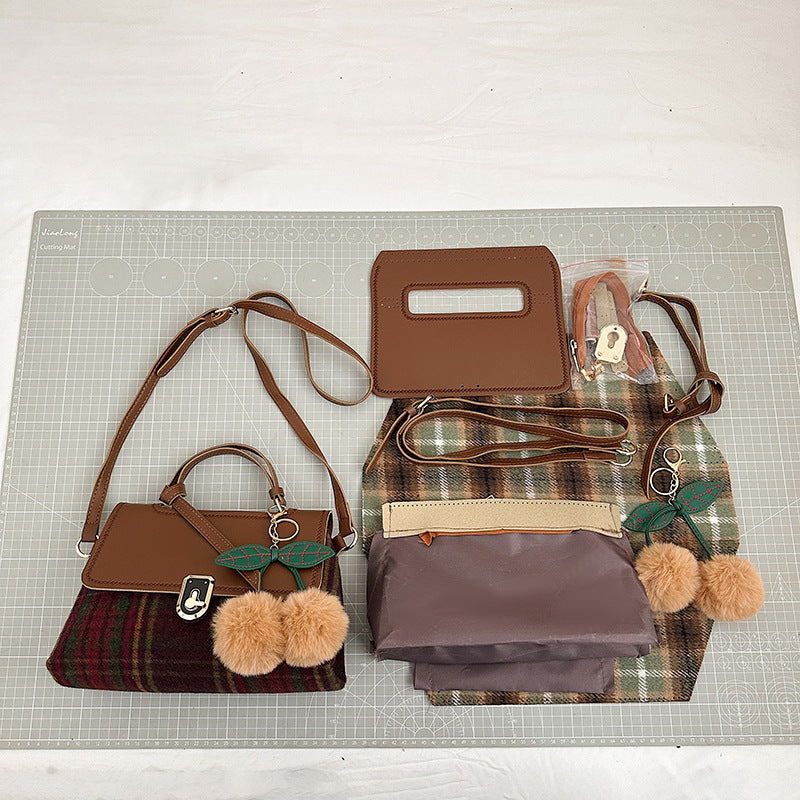 DIY Plaid Leather Tote Bag Kit – Beginner-Friendly 8-Minute Handmade Craft Set | Pre-Cut PU & Wool Fabric | Crossbody/Shoulder/Handheld Bag Gift Set