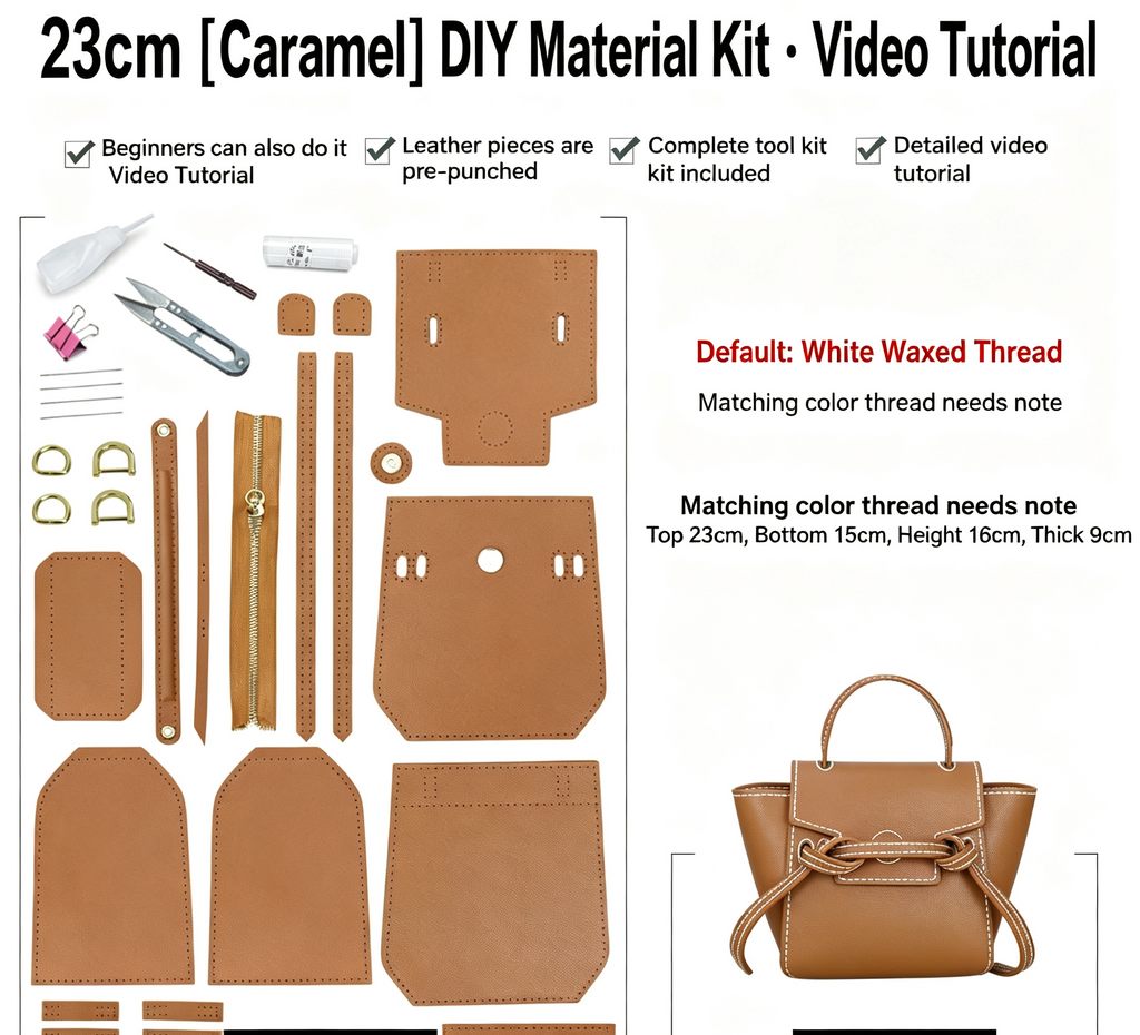 DIY Leather Bag Kit – Beginner Top-Grain Cowhide Crossbody & Shoulder Handbag