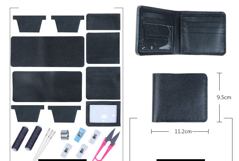DIY Genuine Leather Bi-Fold Wallet Kit – Handmade Full Grain Leather Craft Set for Beginners