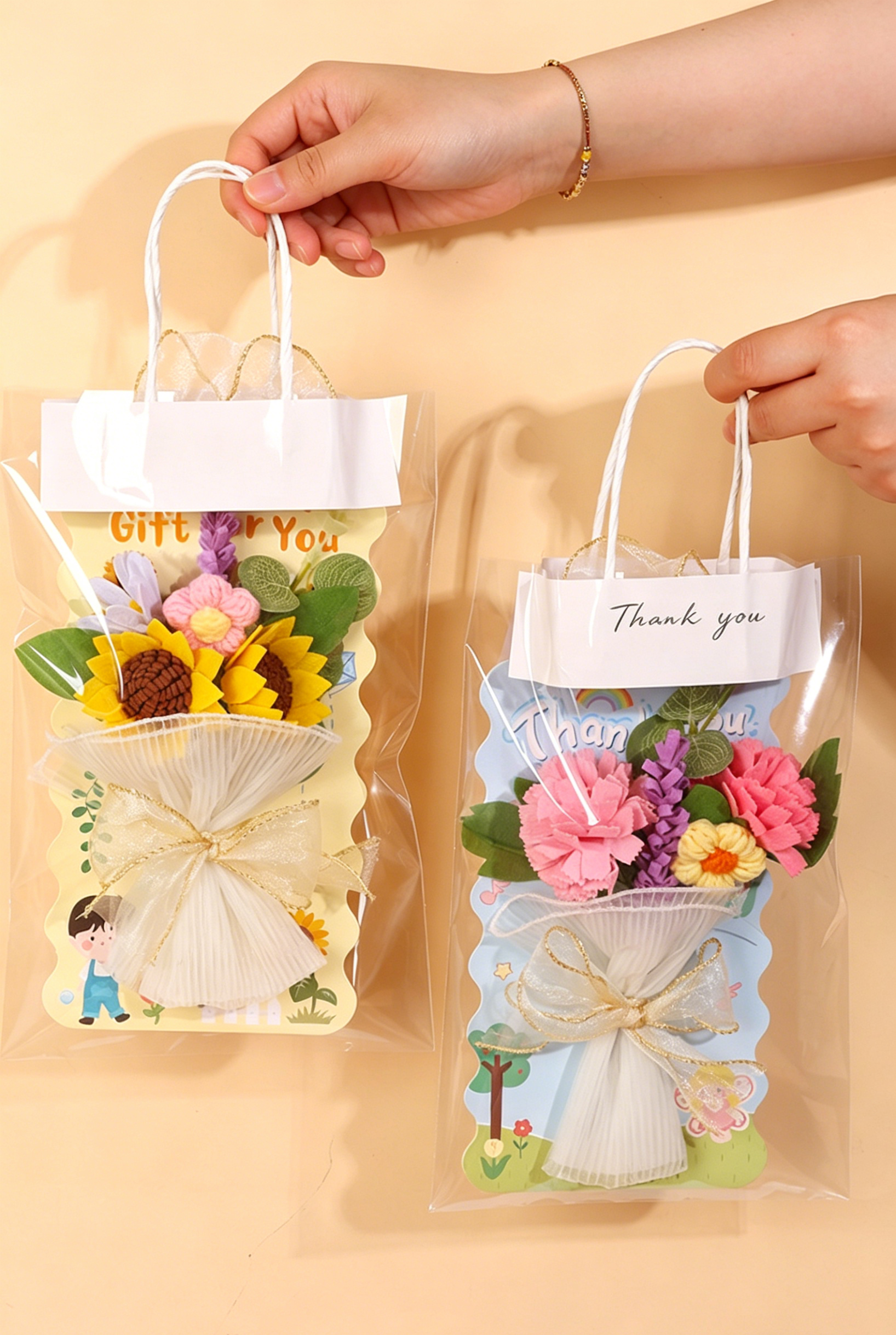 DIY Eternal Flower Bouquet Card Kit for Teachers’ Day | Felt & Yarn Artificial Flower Craft Set for Kids | Handmade Gift Card Materials Pack