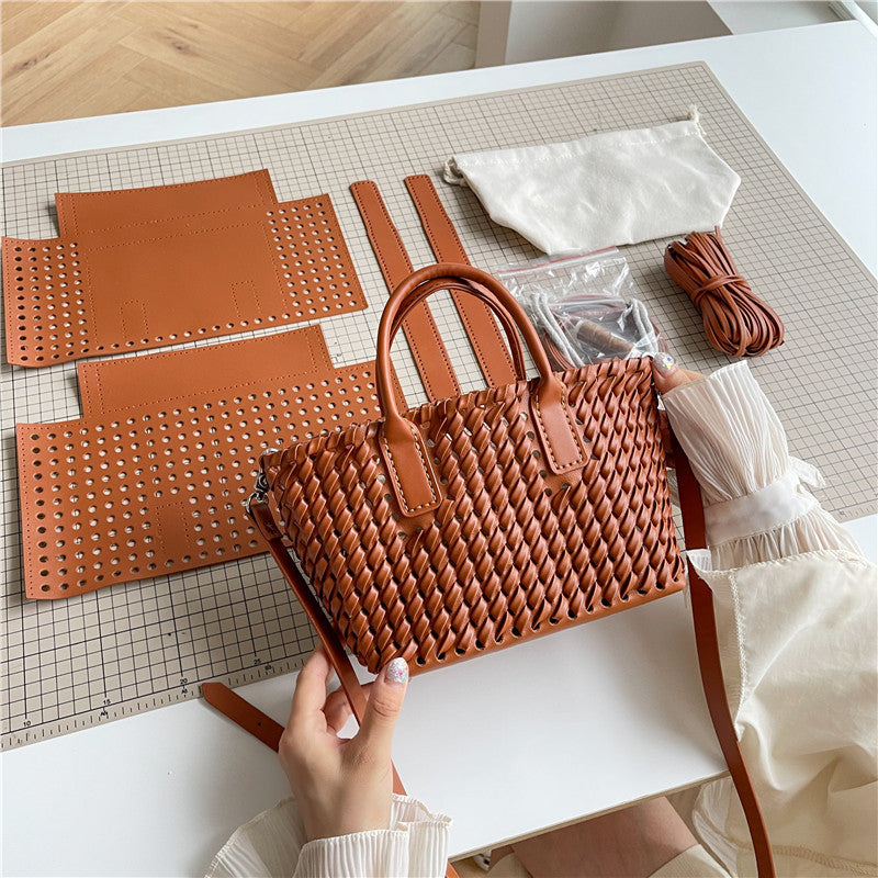 DIY Handmade PU Leather Tote Bag Kit for Beginners | Easy Sewing Crossbody Shoulder Handbag with Video Tutorial Gift Set