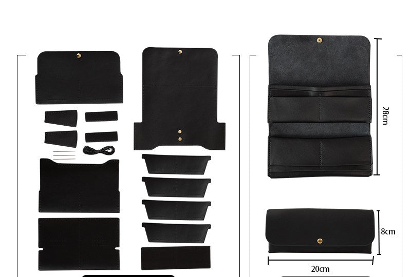 DIY Genuine Leather Long Card Holder Wallet Kit – Handmade Bifold Card Wallet Craft Kit for Beginners with Video Tutorial