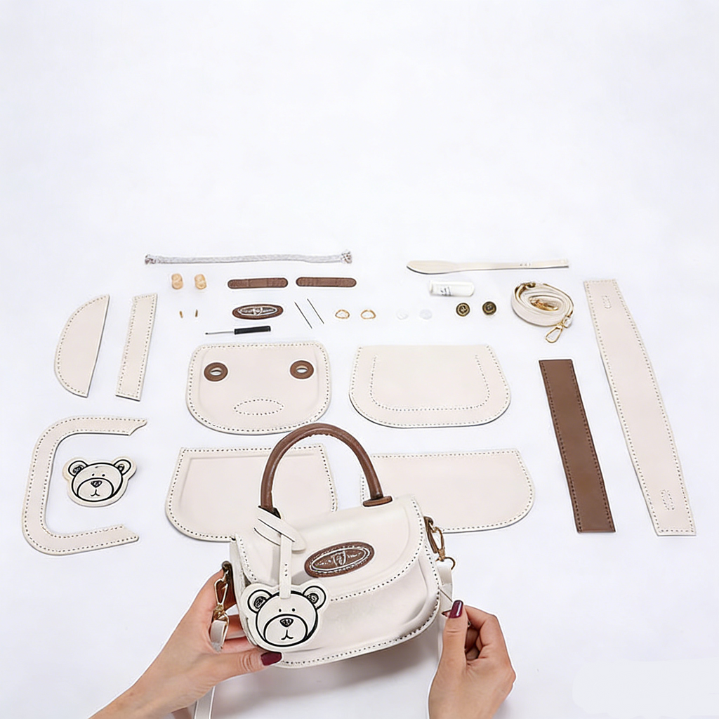 DIY PU Leather Handbag Kit for Beginners – Pre-Cut & Pre-Punched Crossbody Bag Craft Set with Video Tutorial, Handmade Gift Sewing Kit