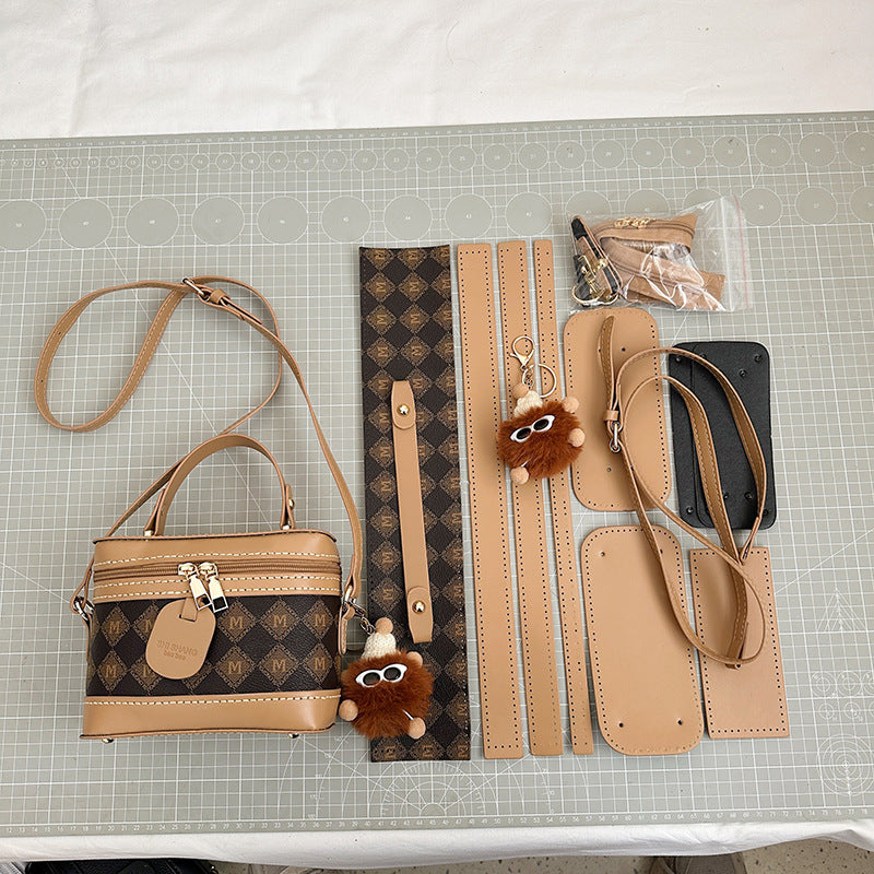 DIY PU Leather Handbag Kit for Beginners – Handmade Crossbody Shoulder Bag Sewing Kit with Pre-Cut Materials & Video Tutorial