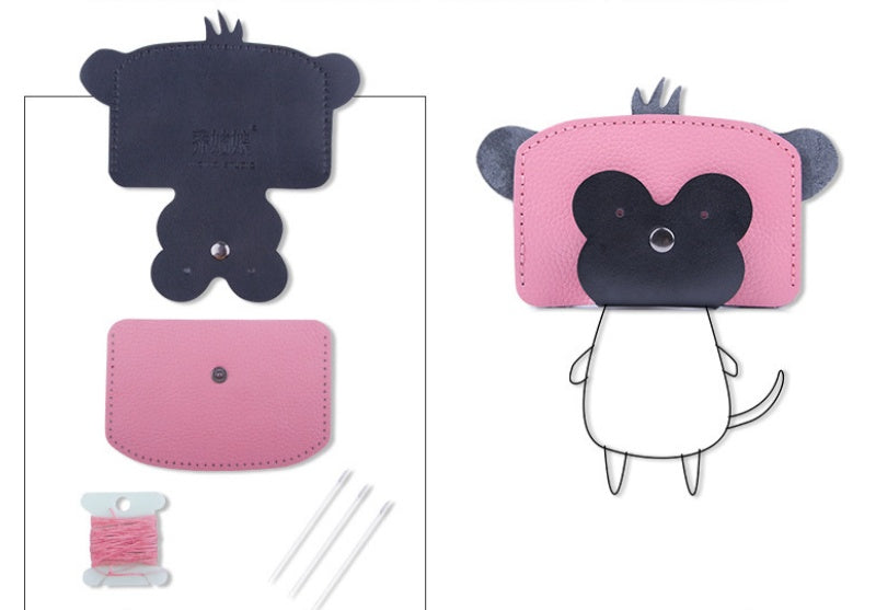 DIY Monkey Leather Card Holder Kit for Beginners – Cute Handmade Cowhide Card Wallet with Video Tutorial & Complete Sewing Kit