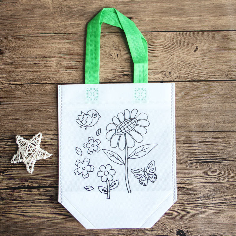 DIY Cartoon Coloring Tote Bag Kit for Kids – Creative Non-Woven Fabric Painting Handbag with Markers