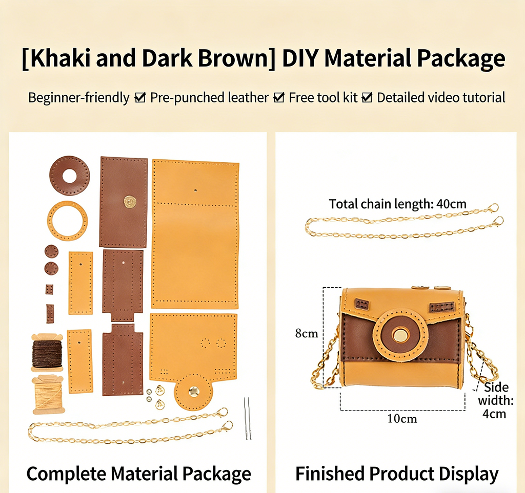 DIY Genuine Leather Coin Purse Kit for Beginners – Handmade Cowhide Wallet with Video Tutorial, Small Pouch Craft Gift