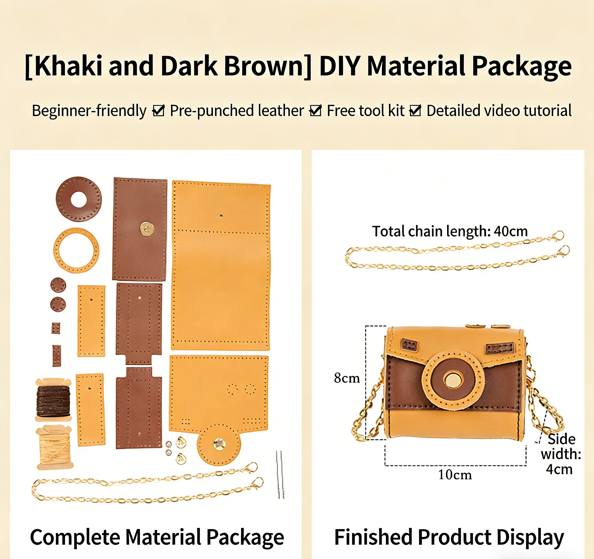 DIY Genuine Leather Coin Purse Kit for Beginners – Handmade Cowhide Wallet with Video Tutorial, Small Pouch Craft Gift