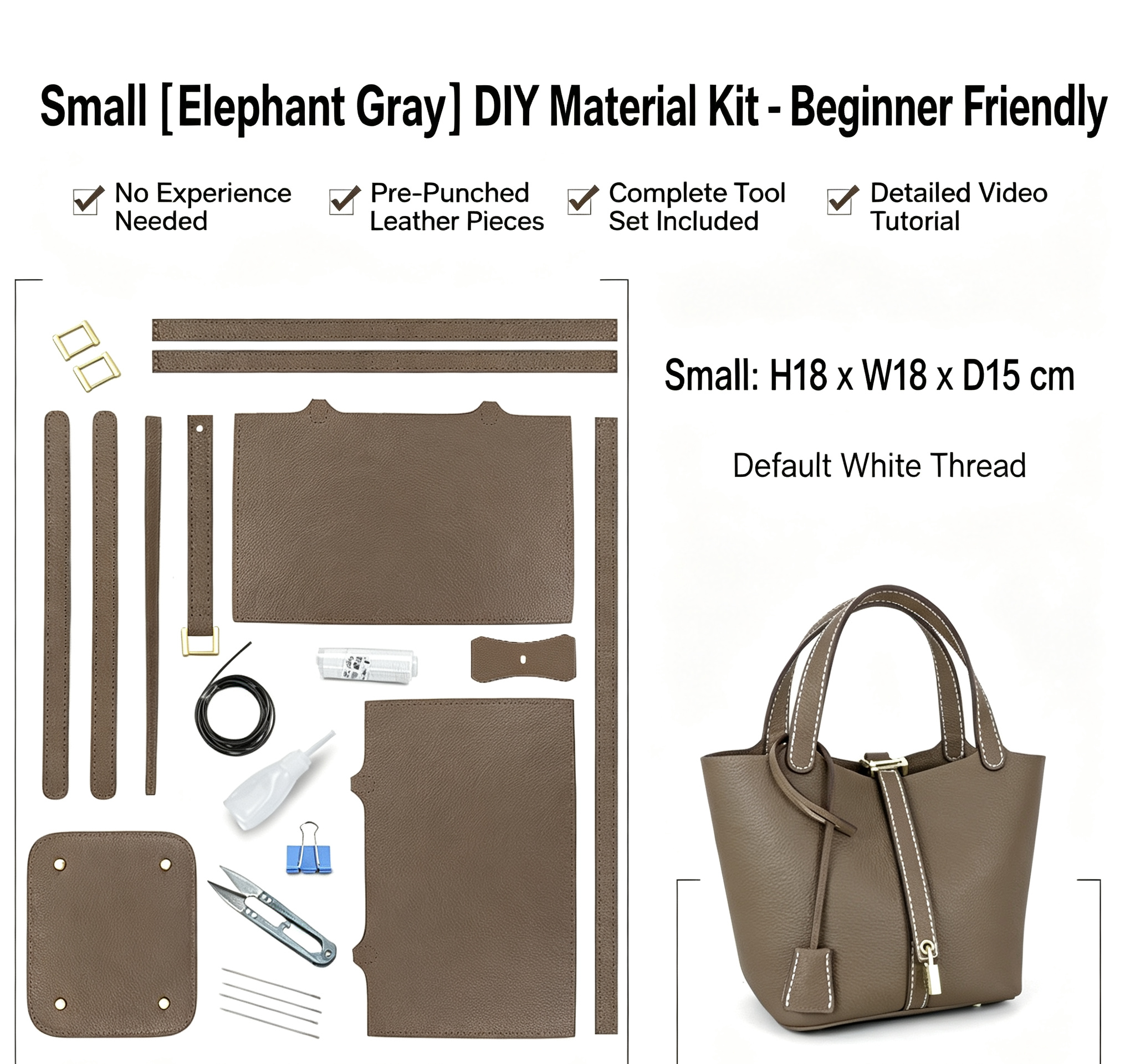 DIY Leather Bucket Bag Kit for Beginners – Genuine Leather Handbag Making Set with Video Tutorial & Complete Materials
