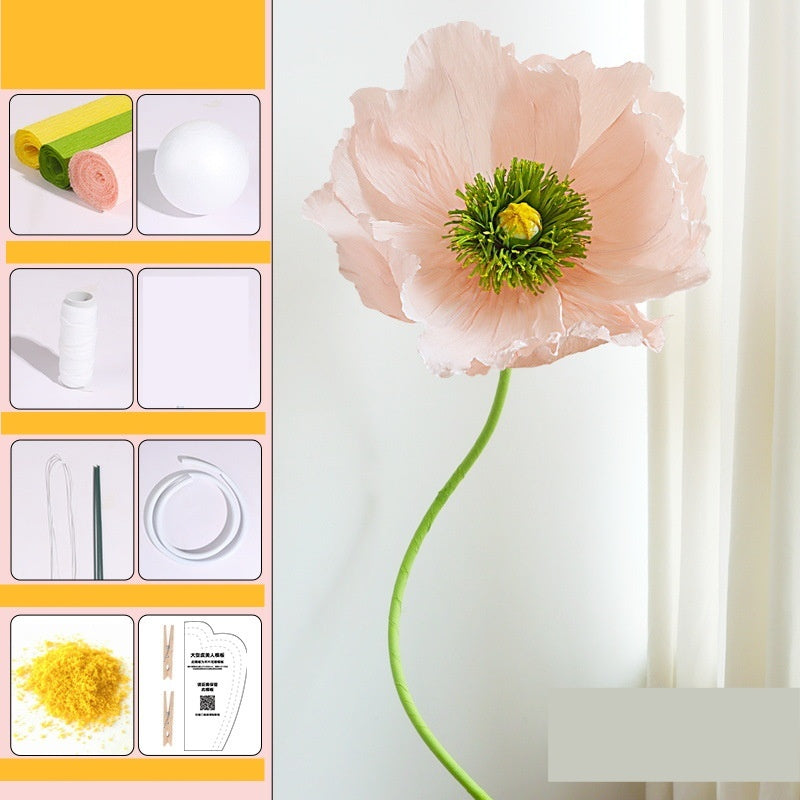 DIY Giant Poppy Crepe Paper Flower Kit | Large Handmade Artificial Flower Craft Set for Wedding, Event & Store Decoration | Macaron Color Display Props