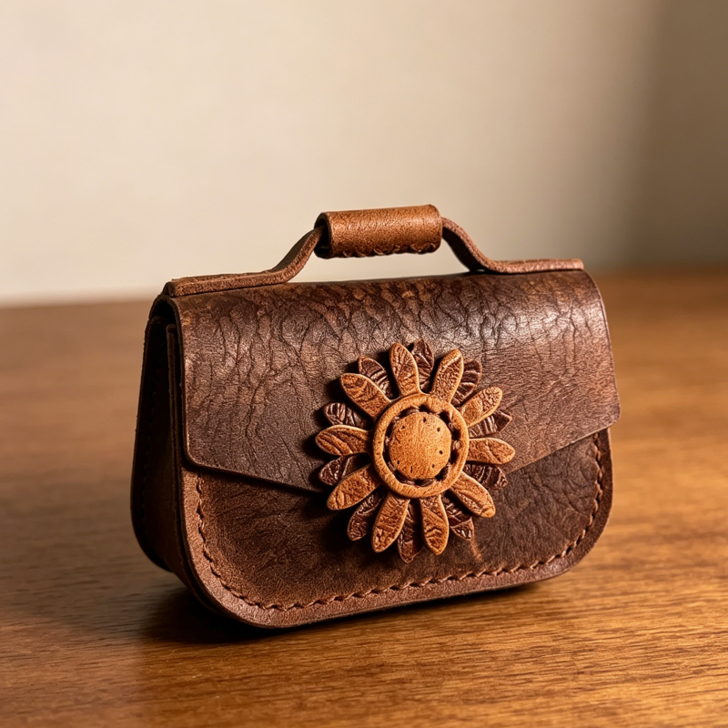 DIY Leather Daisy Keychain Bag Kit – Handmade Cowhide Car Key Holder Craft Set for Beginners (Multifunction Mini Wallet & Lipstick Case)