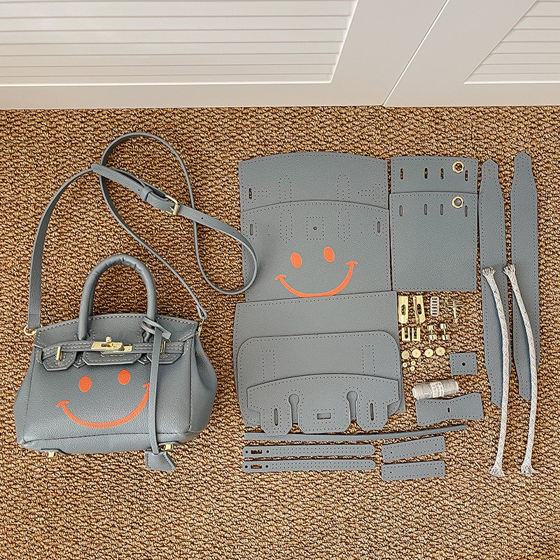 DIY PU Leather Handbag Kit for Beginners – Pre-Cut Crossbody & Handheld Sewing Kit with Video Tutorial, Elegant Small Tote Craft Set