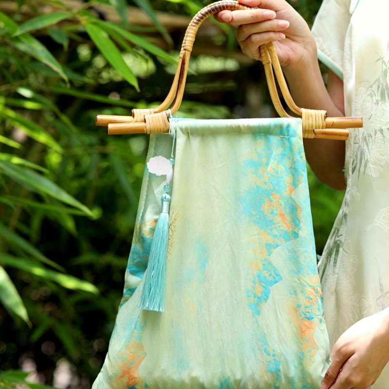 DIY Bamboo Handle Handbag Kit | Chinese Style Straw Woven Bag Craft Set with Fabric Materials | Handmade New Chinese Aesthetic Gift Bag