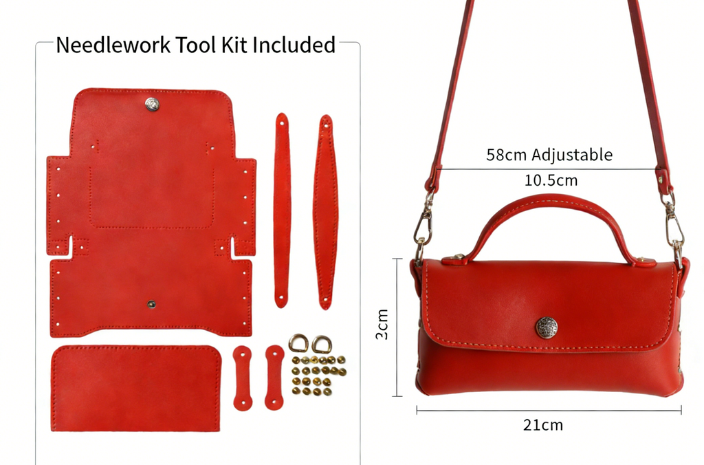 DIY PU Leather Handbag Kit | Beginner-Friendly Crossbody & Handheld Craft Set with Video Tutorial