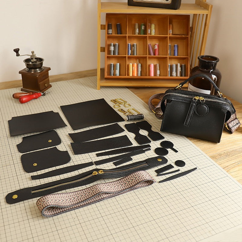 DIY PU Leather Crossbody Bag Kit for Beginners – Pre-Cut Shoulder Purse Sewing Craft Kit with Video Tutorial, Handmade Gift Bag
