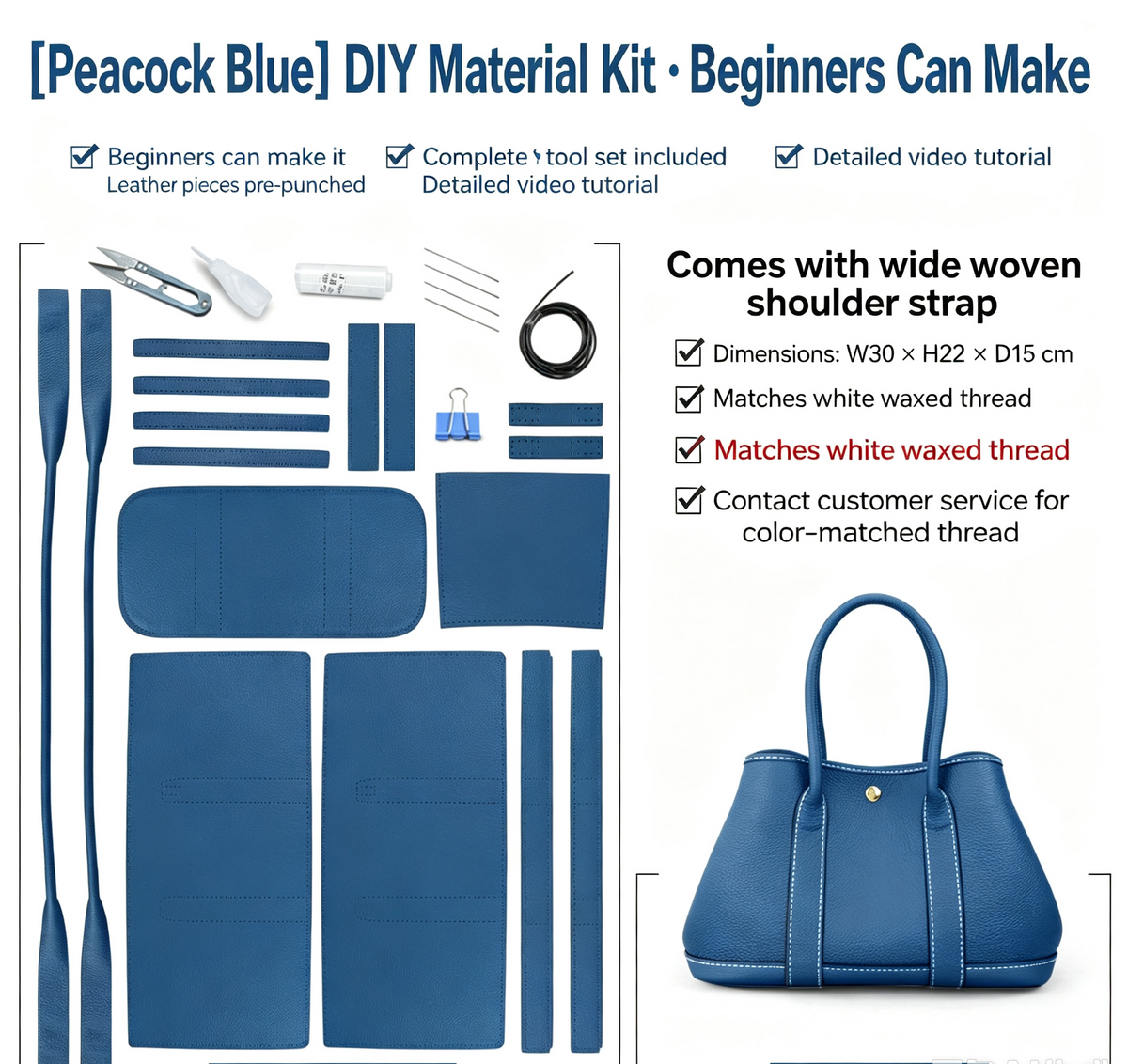 DIY Leather Handbag Kit – Beginner Top-Grain Cowhide Tote & Crossbody Bag