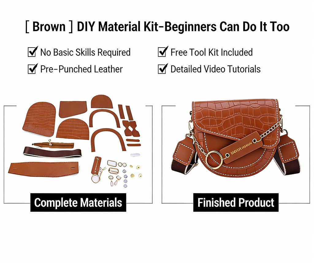 DIY PU Leather Shoulder Bag Kit for Beginners | Handmade Crossbody Purse Sewing Kit with Video Tutorial
