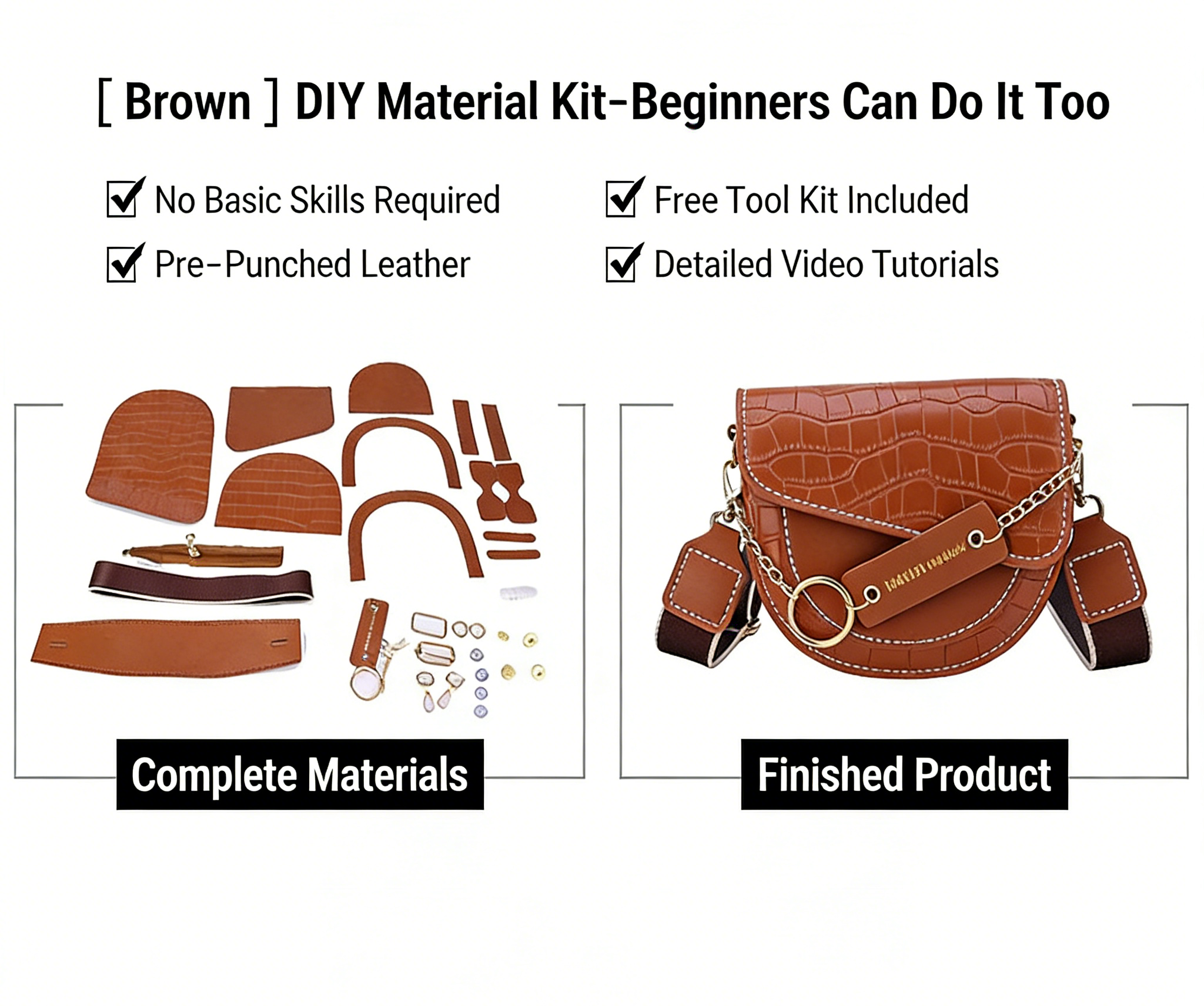 DIY PU Leather Shoulder Bag Kit for Beginners | Handmade Crossbody Purse Sewing Kit with Video Tutorial
