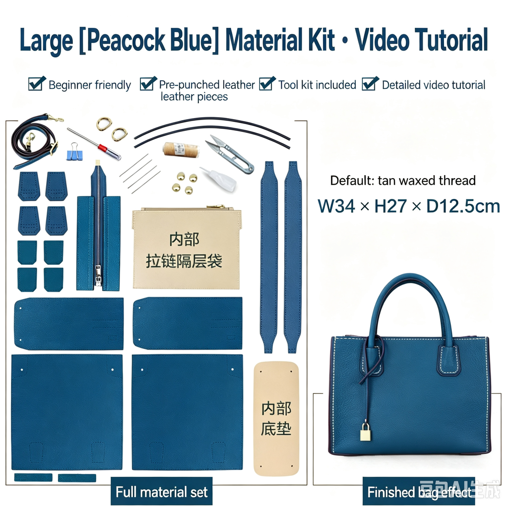 DIY Leather Tote Bag Kit – Beginner Top-Grain Cowhide Crossbody & Shoulder Bag