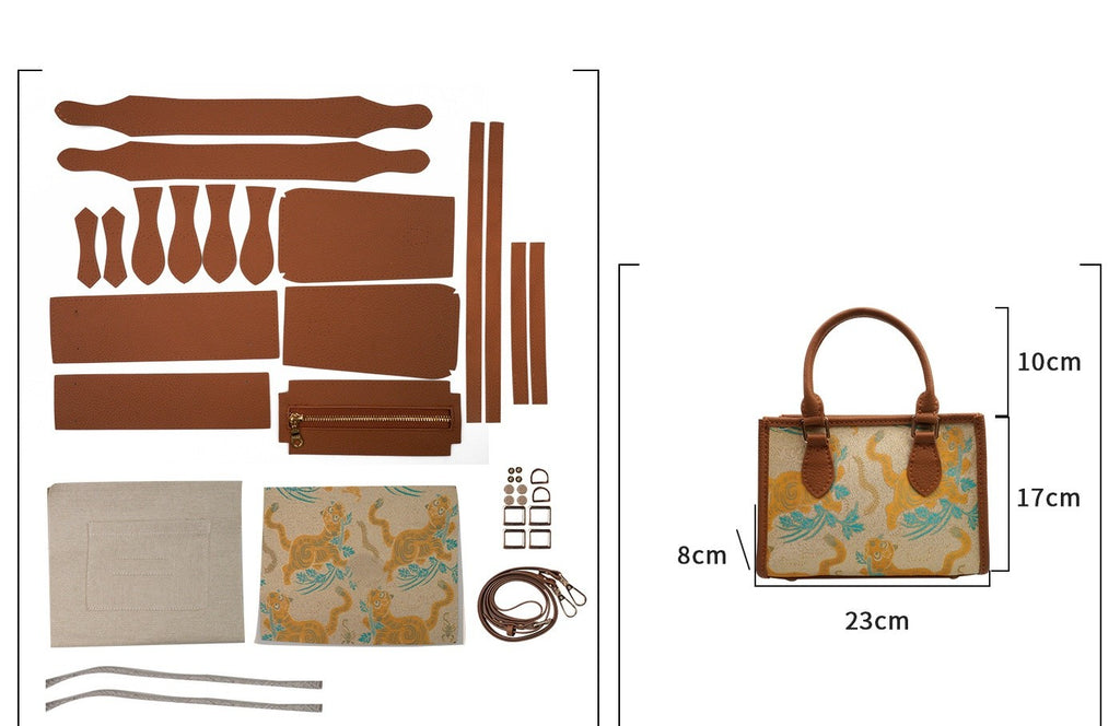 DIY Patchwork Tote Bag Kit | Genuine Leather & Microfiber Handmade Shoulder Bag Craft Set for Beginners