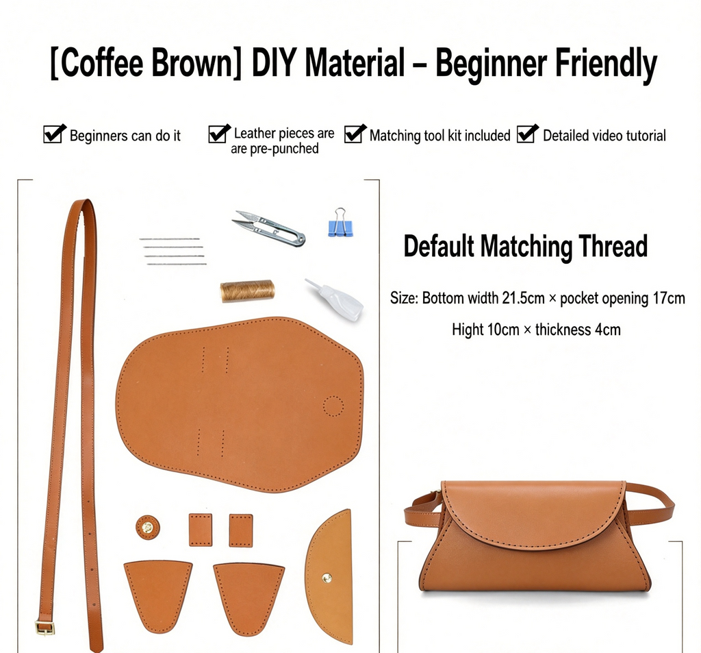 DIY Vintage Leather Fanny Pack Kit for Beginners, Handmade Genuine Cowhide Mini Waist Bag Making Kit, Creative Sewing Craft Gift