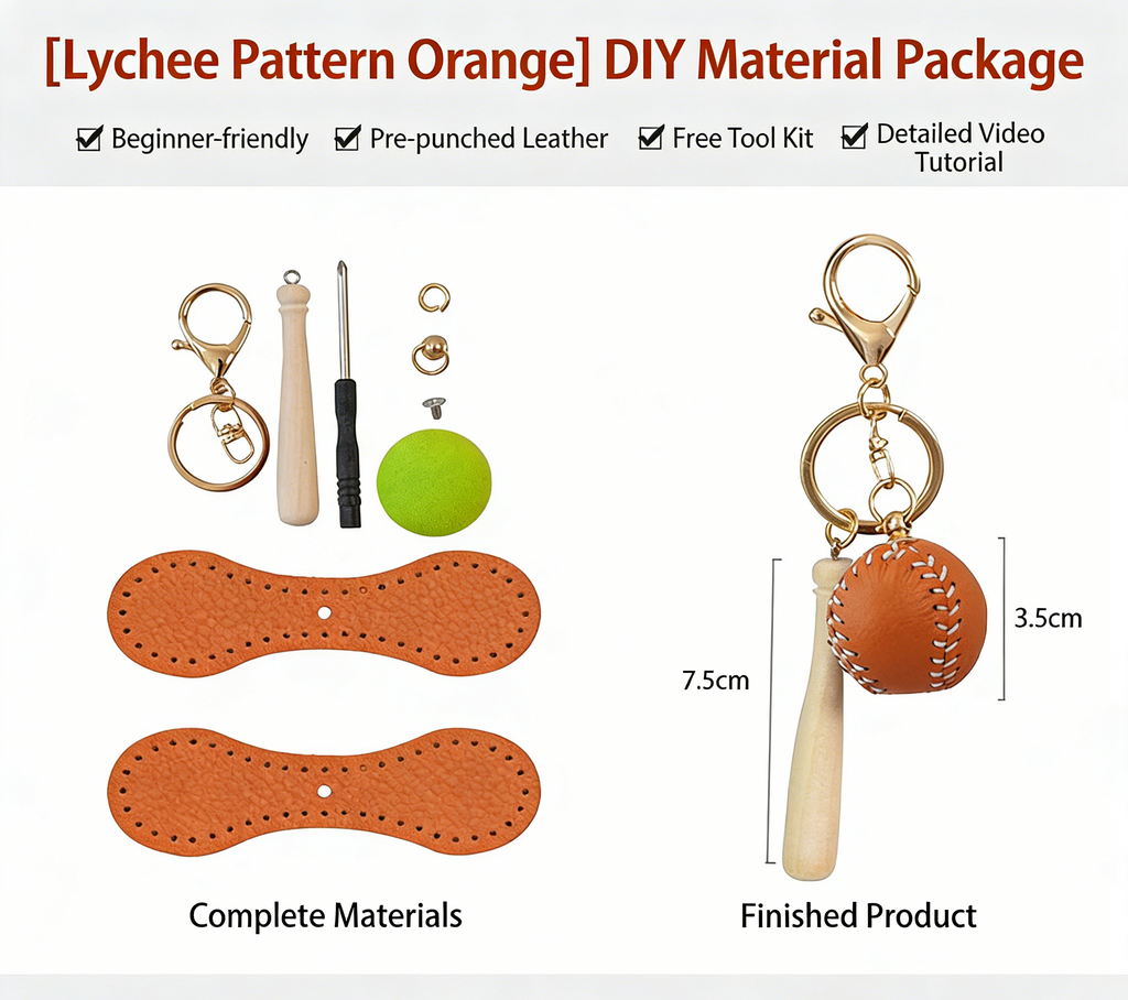 DIY Baseball Keychain Craft Kit | Beginner-Friendly Handmade Leather Gift Set | Pre-Cut Real Cowhide DIY Stitching Kit