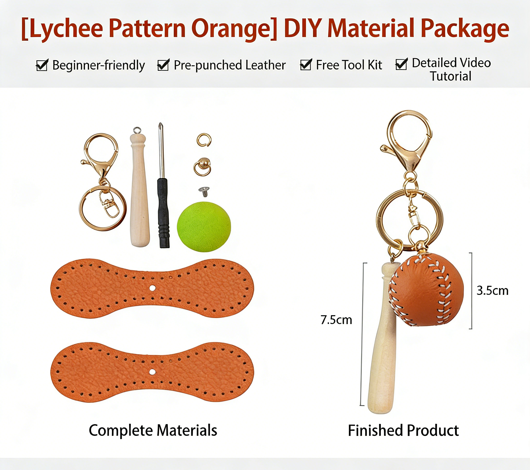 DIY Baseball Keychain Craft Kit | Beginner-Friendly Handmade Leather Gift Set | Pre-Cut Real Cowhide DIY Stitching Kit