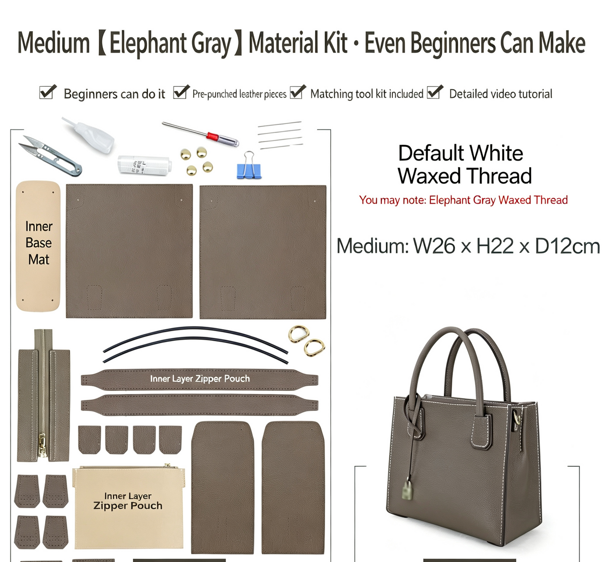 DIY Leather Bag Kit – Beginner Top-Grain Cowhide Crossbody & Shoulder Bag