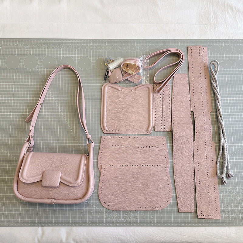 DIY PU Leather Handbag Sewing Kit for Beginners – Handmade Crossbody Tote Bag Craft Set with Video Tutorial & Pre-Cut Materials