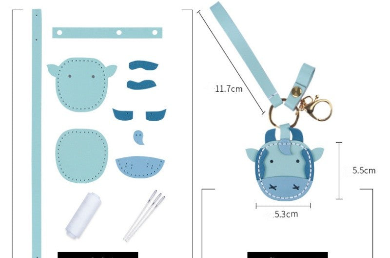 DIY Cow Keychain Craft Kit | Beginner-Friendly Leather Keychain Set | Handmade Cow-Shaped Keyring Gift DIY Sewing Kit