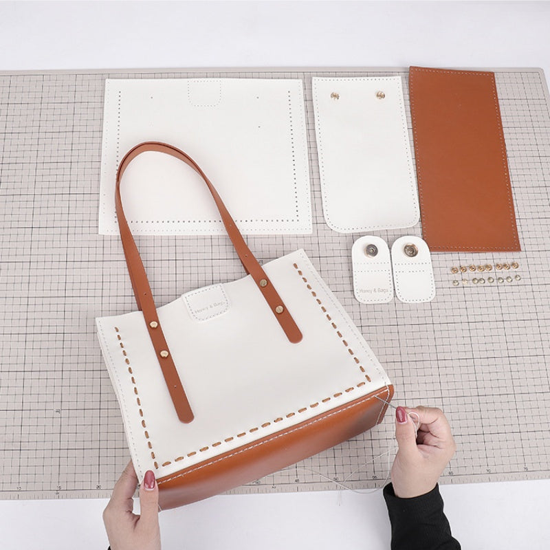 DIY PU Leather Tote Bag Kit for Beginners | Handmade Shoulder Handbag Sewing Craft Set with Video Tutorial | Large Capacity DIY Purse