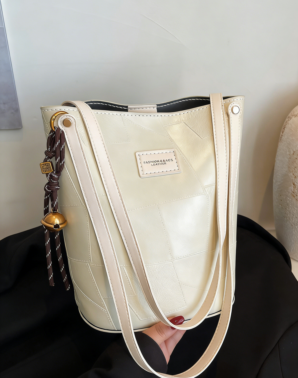 DIY PU Leather Tote Bag Kit for Beginners – Pre-Cut Hand Sewing Handbag with Video Tutorial, Shoulder & Top Handle Bag, Ivory/Khaki/Brown/Black