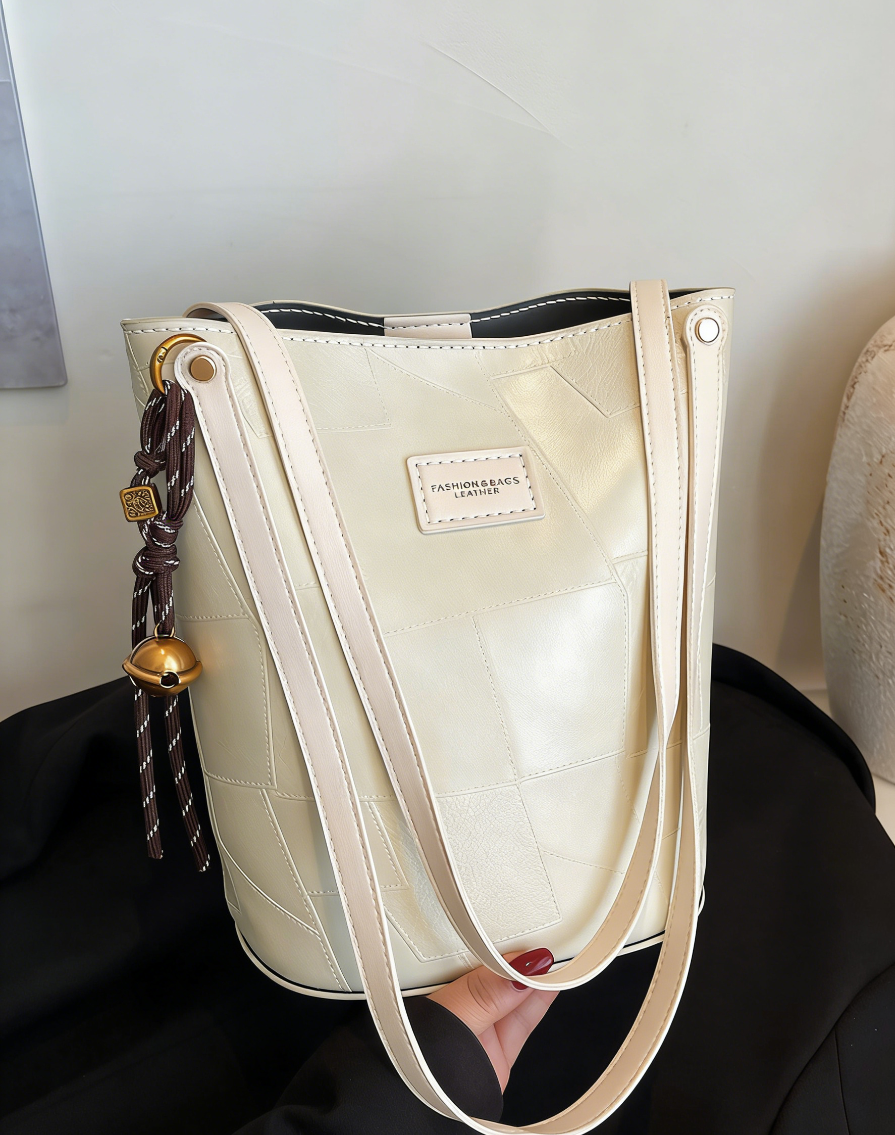 DIY PU Leather Tote Bag Kit for Beginners – Pre-Cut Hand Sewing Handbag with Video Tutorial, Shoulder & Top Handle Bag, Ivory/Khaki/Brown/Black