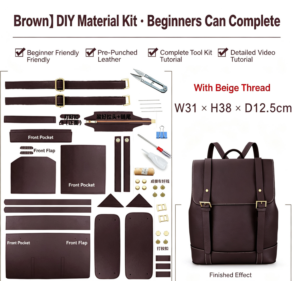 DIY Leather Backpack Kit for Men – Beginner Large Cowhide Work & Travel Bag