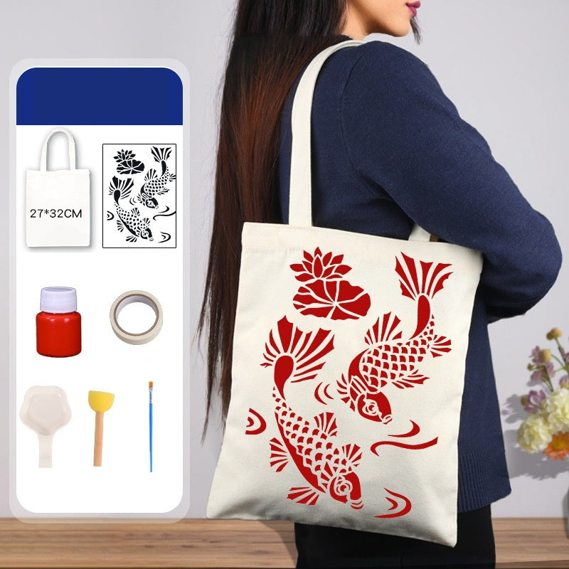 DIY Traditional Printing Canvas Tote Bag Kit – Non-Heritage Art Craft Set with Paint & Stencils