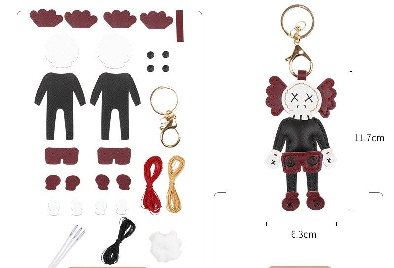 DIY Leather Keychain Kit Cute Character Pendant | Handmade PU + Cowhide Craft Keyring Set with Video Tutorial