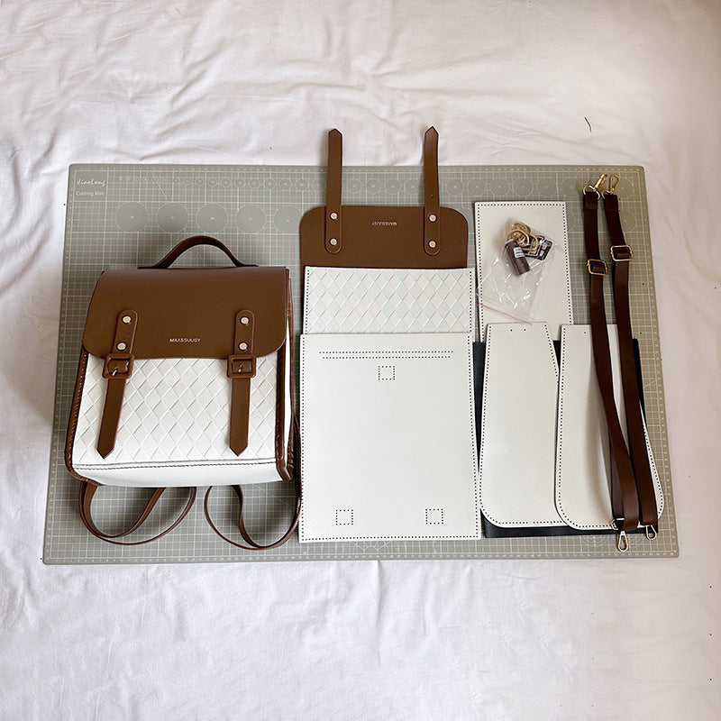 DIY PU Leather Tote Bag Kit for Beginners – Pre-Cut Hand Sewing Handbag with Video Tutorial, White/Khaki/Black