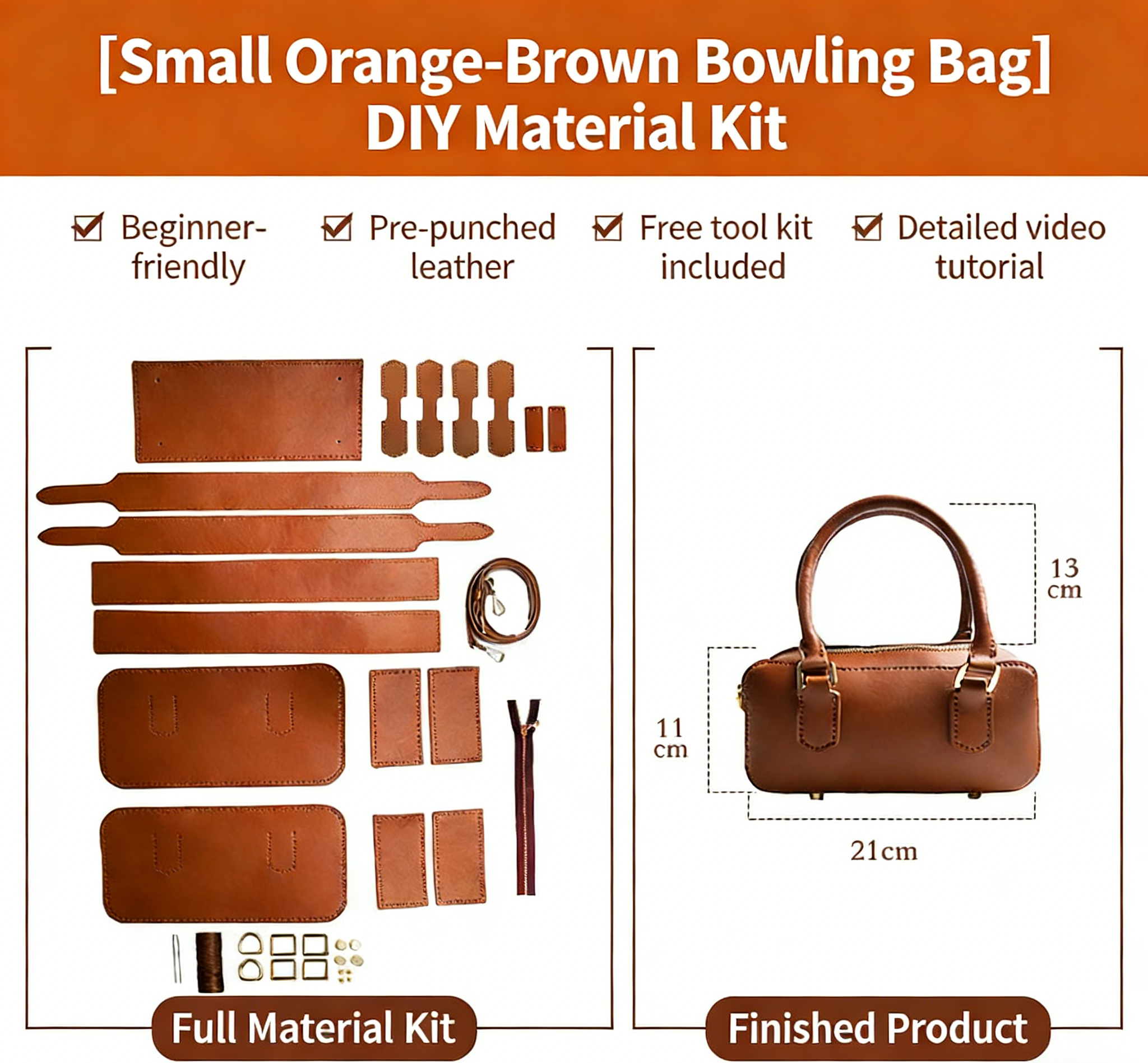 DIY Leather Shoulder Bag Kit for Beginners – Handmade Crossbody Tote Purse Sewing Kit with Pre-Cut Materials & Video Tutorial