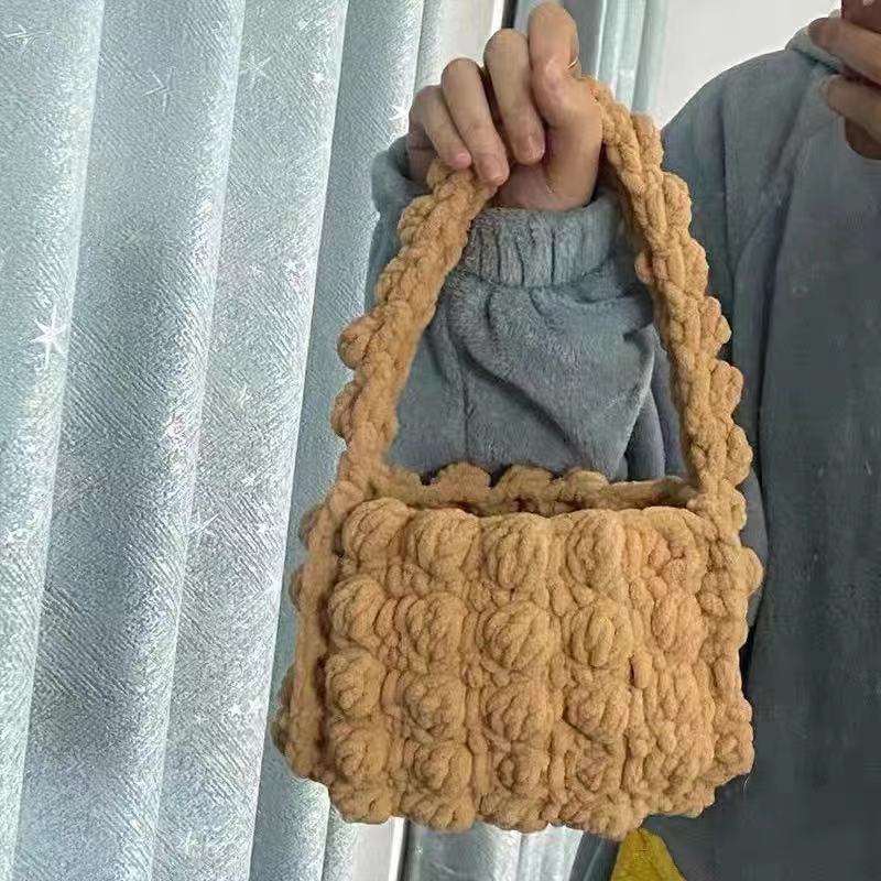DIY Crochet Tote Bag Kit – Handmade Ice Silk Yarn Handbag Craft Set for Beginners with Video Tutorial