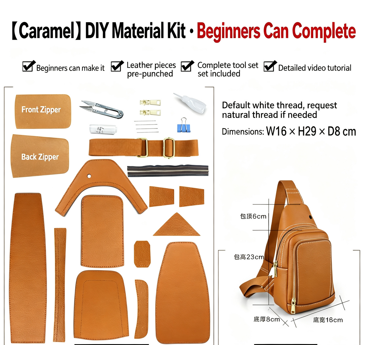 DIY Men's Leather Sling Bag Kit – Full-Grain Leather Crossbody Bag Making Kit