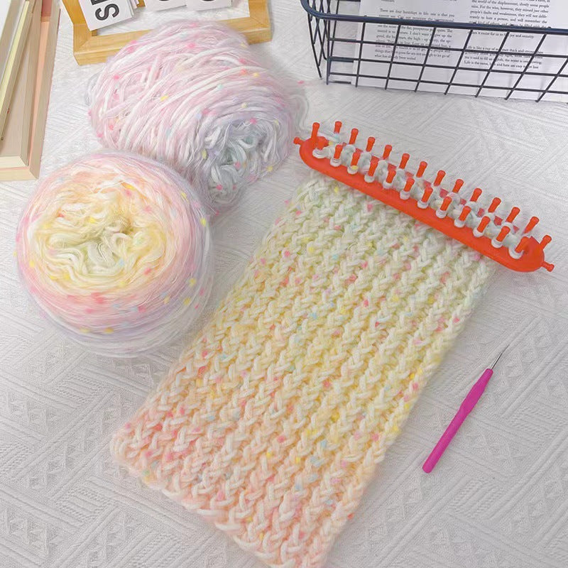 DIY Gradient Scarf Knitting Kit for Beginners – Easy Handmade Rainbow Scarf Set with Video Tutorial & Weaving Tool Included