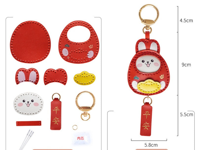 DIY Leather Keychain Charm Kit | Handmade Cowhide Key Ring Pendant Craft Set with Video Tutorial