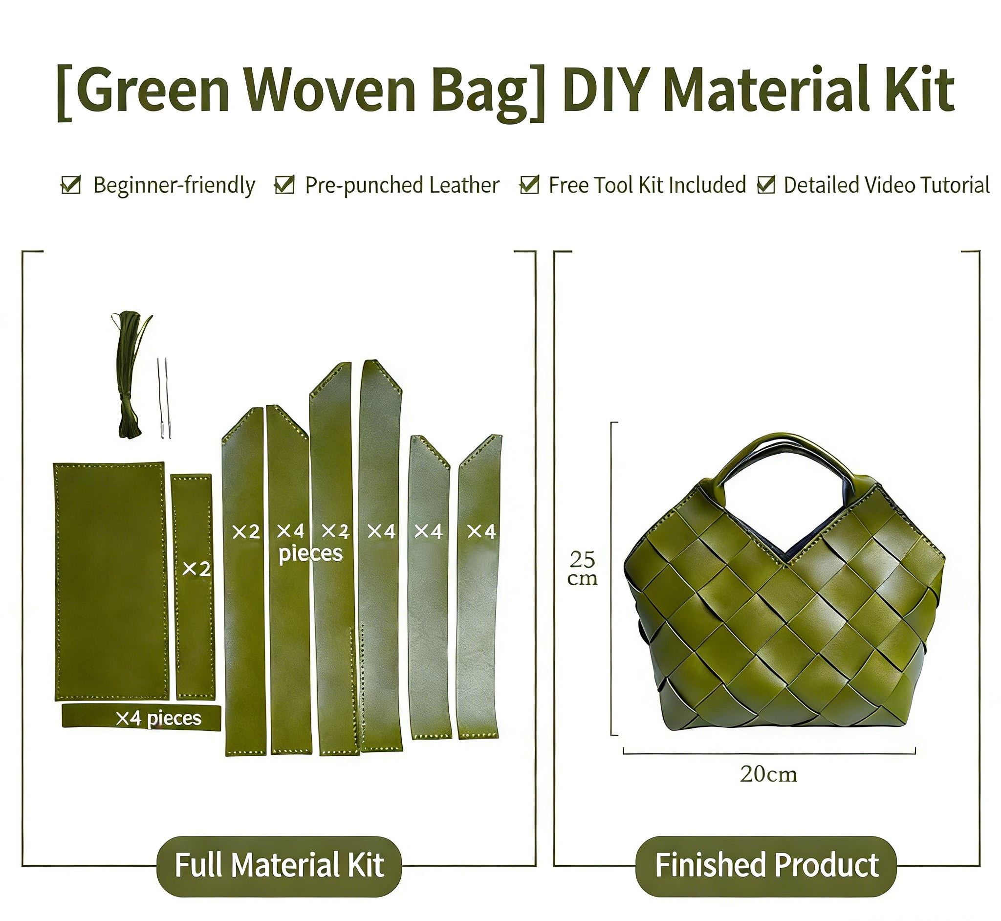 DIY Wide Grid Woven Mini Hand Tote Bag Sewing Kit, Genuine Leather & PU Material Multi Color Handmade Craft Bag For Women