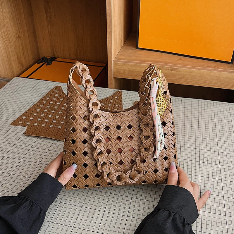 DIY Woven Bucket Bag Kit | Beginner-Friendly PU Leather Hollow Weave Handbag Craft Set with Video Tutorial